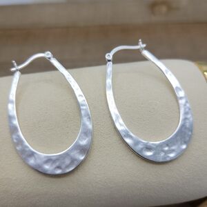 Brand New • Modern Silver Plated Hammered Hoop Earrings